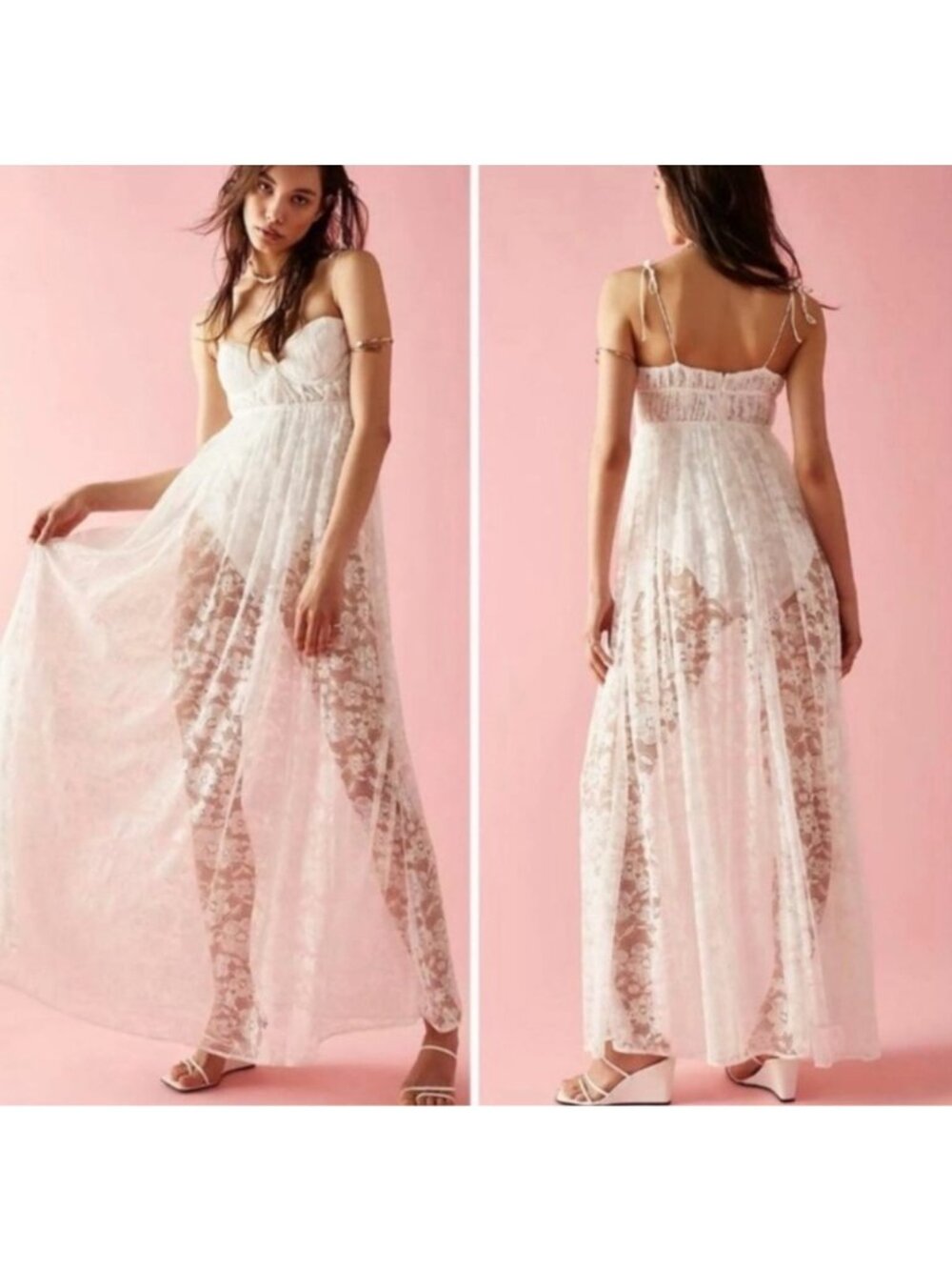 For Love and Lemons Lorena Lace  NEW XL Ethereal Bodysuit Maxi Dress $259